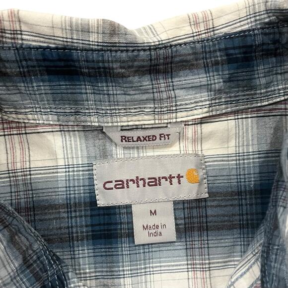 Carhartt Mens Size Medium Relaxed Fit Blue White Long Sleeve Button Down Shirt - Picture 4 of 6